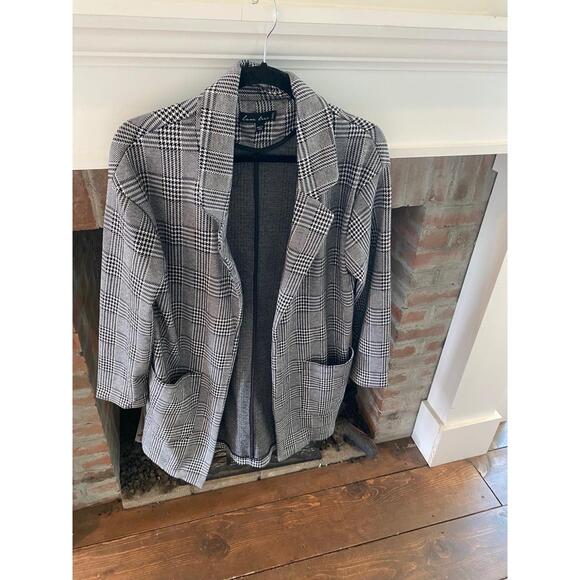 Like New Love Tree Womens Small Black White Houndstooth Oversized Blazer - Picture 4 of 7